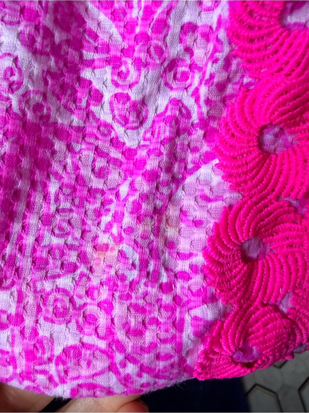 Lilly Pulitzer Hot Pink Textured Shift Dress with Patterned Panel - Picture 5 of 5